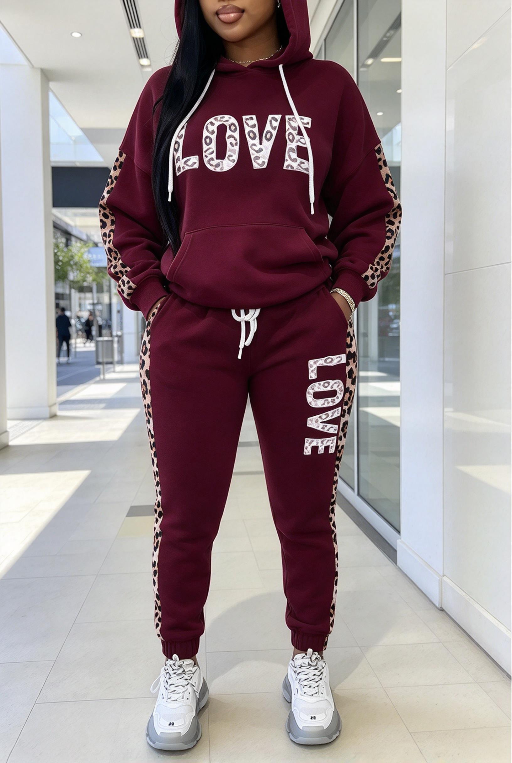 Women Letter Leopard Spliced H - Joggers Pants 评论和价格