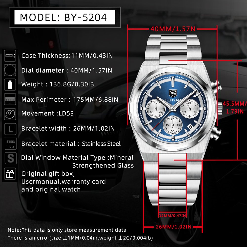 BENYAR 40MM Men's Multifunctio - Running Watch 评论和价格